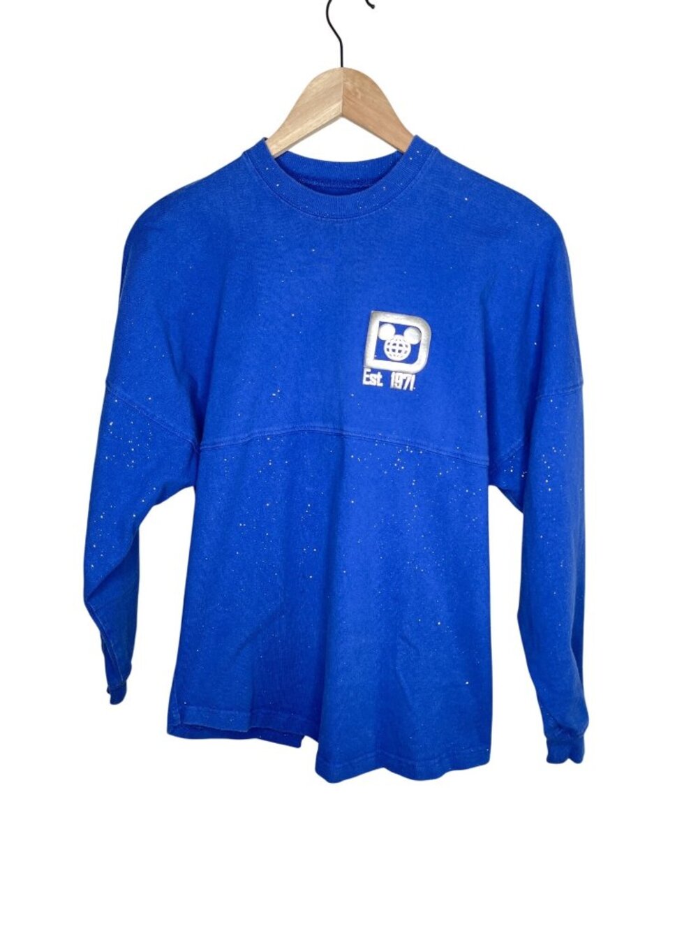 Walt Disney World Spirit Jersey Blue Glitter Spellout Logo Long Sleeve XS